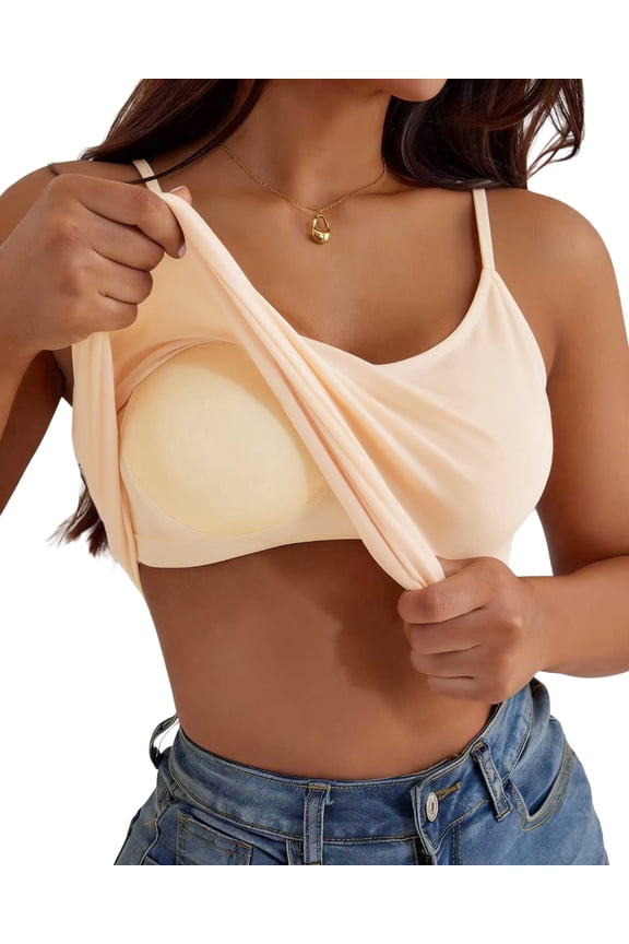 Women'S Tank Tops With Built-in Bra Comfortable and Breathable, Suitable for Both Outer and Inner Wear With thin Spaghetti Straps Skin XL
