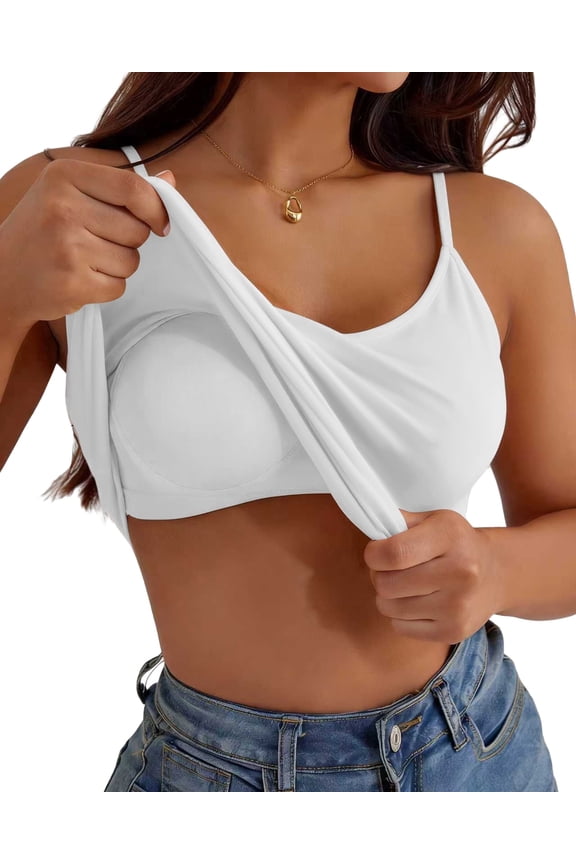 Women'S Tank Tops With Built-in Bra Comfortable and Breathable, Suitable for Both Outer and Inner Wear With thin Spaghetti Straps White L