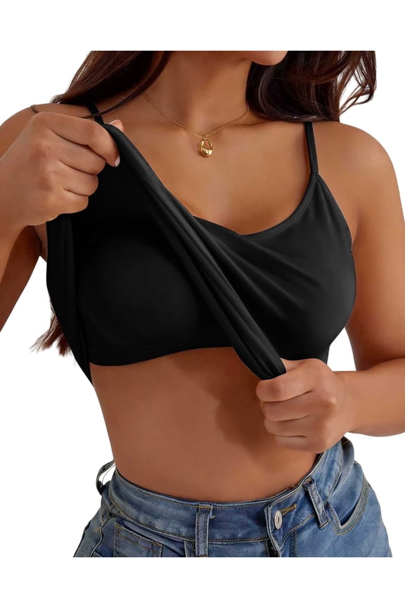 Women'S Tank Tops With Built-in Bra Comfortable and Breathable, Suitable for Both Outer and Inner Wear With thin Spaghetti Straps Black S