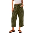 thumbnail image 1 of Soft Capris Pants for Women Athletic Women's Drawstring Waist Capris Sweat Pants Wide Leg Elastic Waist Casual Cropped Trousers with Multi Pockets Green M, 1 of 8