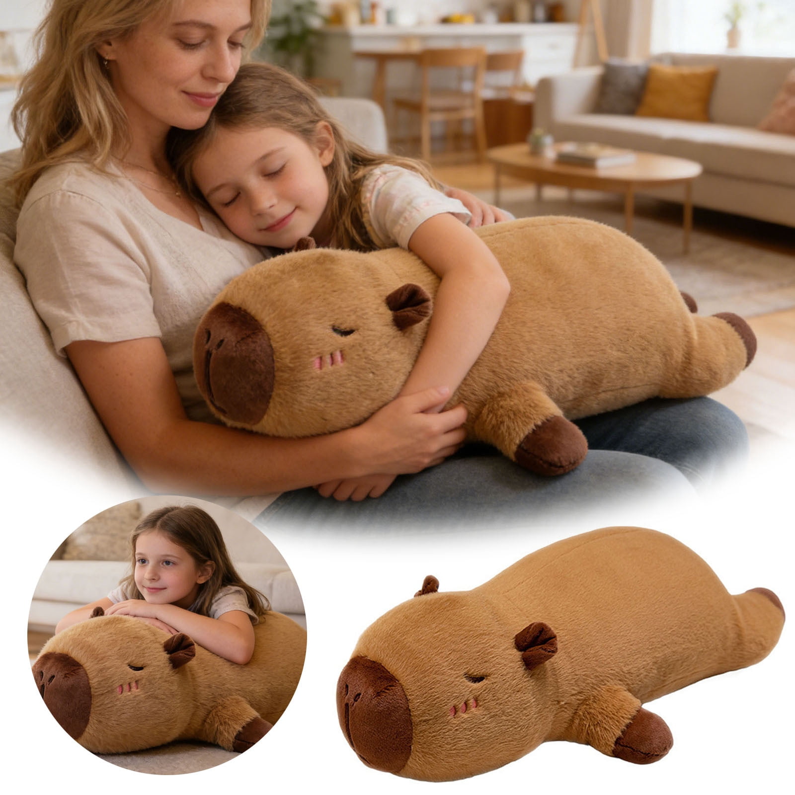 Soft Capybara Stuffed Animal Plush Pillow Cute Hugging Cushion Vacuum Packaging Sleeping Companion for Kids Adults Home Bedroom Sofa