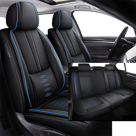 Soft Car Seat Covers for Ford 96% Models,Breathable Leather Seat Covers for Ford,Waterproof Anti-slip Car Seat Cushions for Full Seats(Black+Blue)