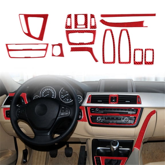 Soft Carbon Fiber Car Interior Decor Kits 14Pcs Red Carbon Fiber Full Interior Kit Cover Trim For BMW 3 4 Series F30 F34 Sticker
