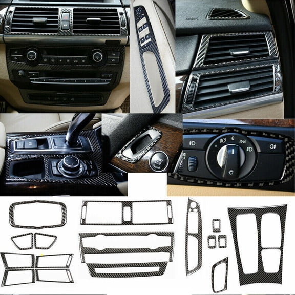Soft Carbon Fiber Car Interior Decor Kits 16Pcs Carbon Fiber Full Interior Kit Cover Trim For BMW X5 E70 X6 E71 2008-2013 Sticker