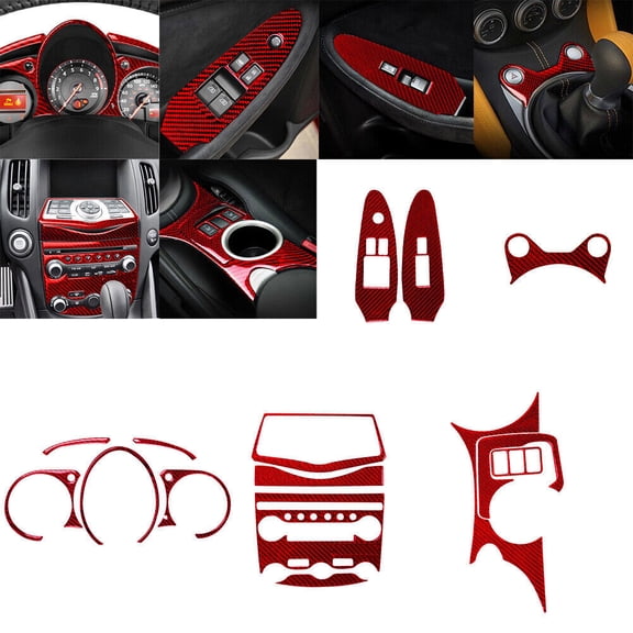 Soft Carbon Fiber Car Interior Decor Kits 16Pcs Red Carbon Fiber Full Interior Set Cover Trim For Nissan 370Z 2009-2020 Sticker