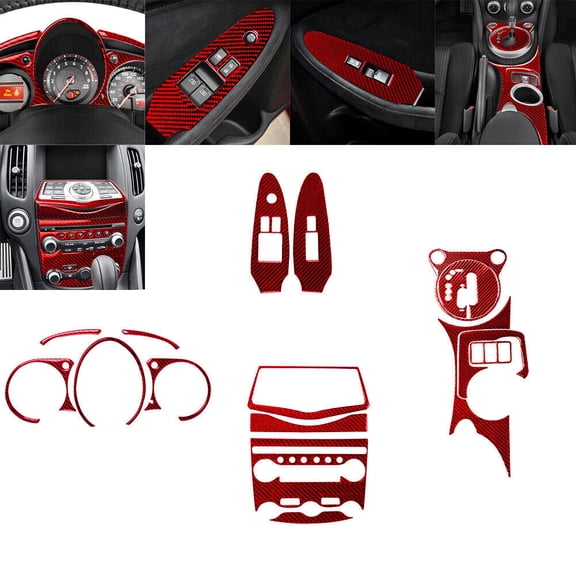 Soft Carbon Fiber Car Interior Decor Kits 17Pcs Red Carbon Fiber Full Interior Set Cover Trim For Nissan 370Z 2009-2020 Sticker