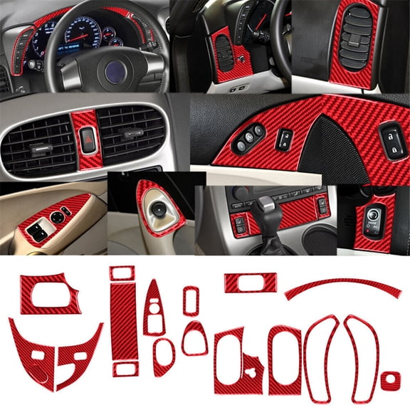 Soft Carbon Fiber Car Interior Decor Kits 18Pcs For Chevrolet Corvette C6 Red Carbon Fiber Interior Full Kit Cover Trim Sticker