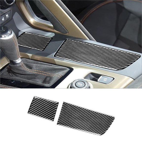 Soft Carbon Fiber Car Interior Decor Kits 2Pcs Carbon Fiber Center Cupholder Cover Trim For Chevrolet Corvette C7 2014-19 Sticker
