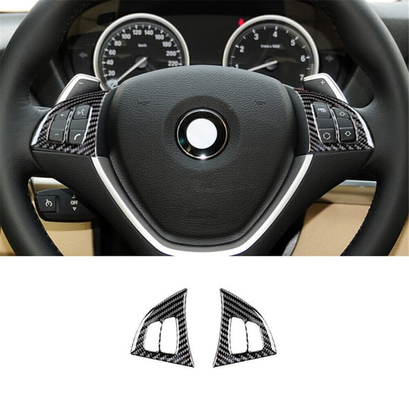Soft Carbon Fiber Car Interior Decor Kits 2Pcs Carbon Fiber Steering Wheel Button Cover Trim For BMW X5 E70 X6 E71 Sticker