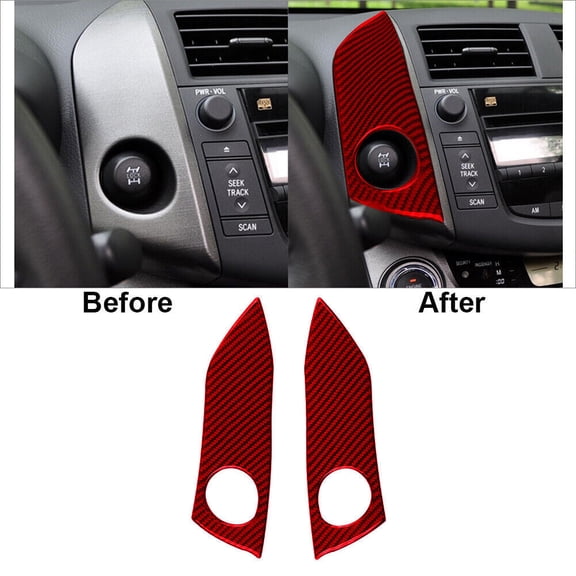 Soft Carbon Fiber Car Interior Decor Kits 2Pcs Red Carbon Fiber Interior Radio Console Side Cover Trim For Toyota RAV4 Sticker