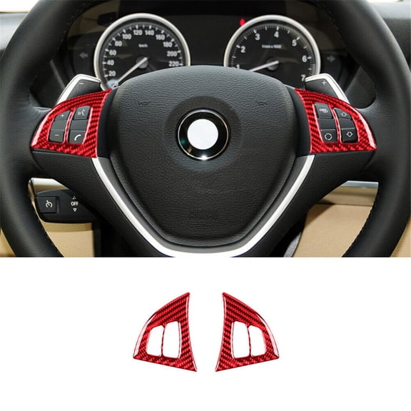 Soft Carbon Fiber Car Interior Decor Kits 2Pcs Red Carbon Fiber Steering Wheel Button Cover Trim For BMW X5 E70 X6 E71 Sticker