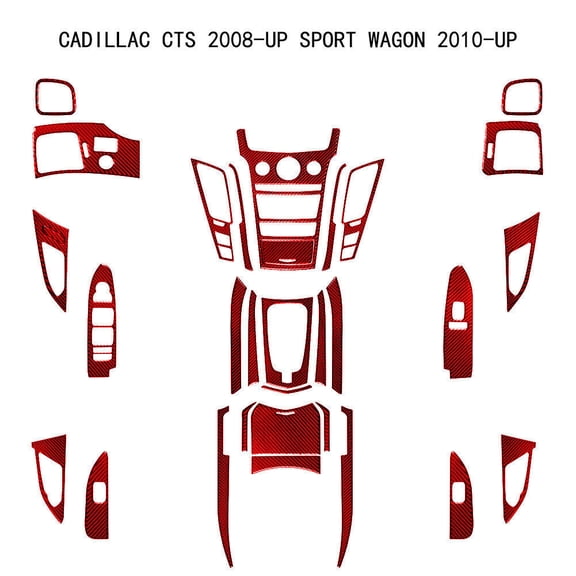 Soft Carbon Fiber Car Interior Decor Kits 31Pcs For Cadillac CTS Sedan/Wagon Red Carbon Fiber Full Interior Kit Cover Trim Sticker