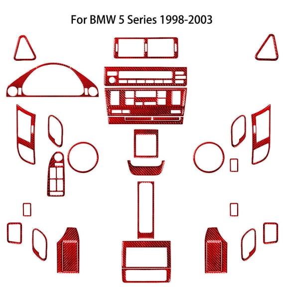 Soft Carbon Fiber Car Interior Decor Kits 35Pcs Red Carbon Fiber Full Interior Kit Cover Trim For BMW 5 Series E39 M5 Sticker