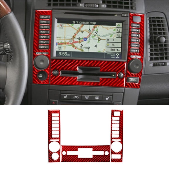Soft Carbon Fiber Car Interior Decor Kits 3Pcs Red Carbon Fiber Interior Navigaiton Surround Cover Trim For Cadillac CTS Sticker