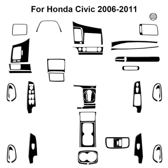 Soft Carbon Fiber Car Interior Decor Kits 41Pcs Glossy Piano Black Full Interior Kit Cover Trim For Honda Civic 2006-11 Sticker