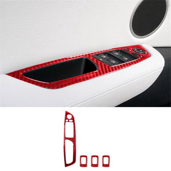 Soft Carbon Fiber Car Interior Decor Kits 4Pcs Red Carbon Fiber Interior Door Control Cover Trim For BMW X5 E70 X6 E71 Sticker
