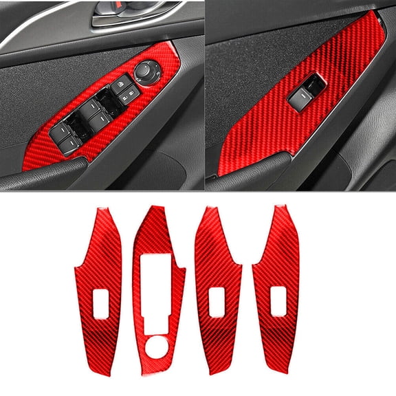 Soft Carbon Fiber Car Interior Decor Kits 4Pcs Red Carbon Fiber Interior Door Control Cover Trim For Mazda 3 2017-2018 Sticker