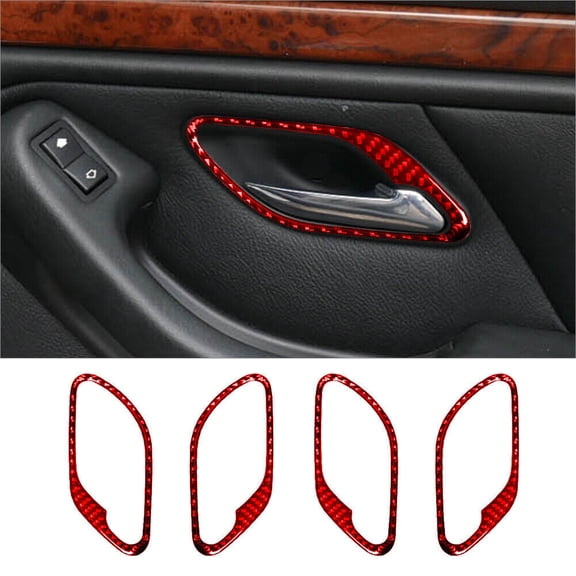 Soft Carbon Fiber Car Interior Decor Kits 4Pcs Red Carbon Fiber Interior Door Handle Cover Trim For BMW 5 Series E39 M5 Sticker