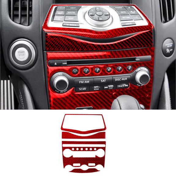 Soft Carbon Fiber Car Interior Decor Kits 5Pcs Red Carbon Fiber Interior Central Console Cover Trim For Nissan 370Z Sticker