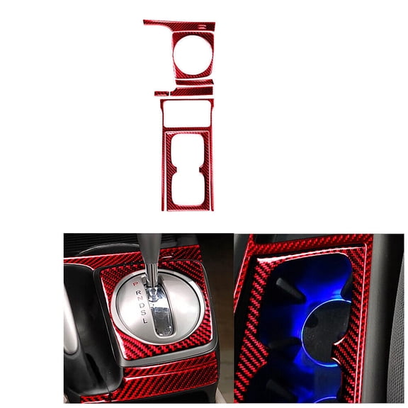 Soft Carbon Fiber Car Interior Decor Kits 7Pcs Red Carbon Fiber Interior Transmission Console Cover Trim For Honda Civic Sticker
