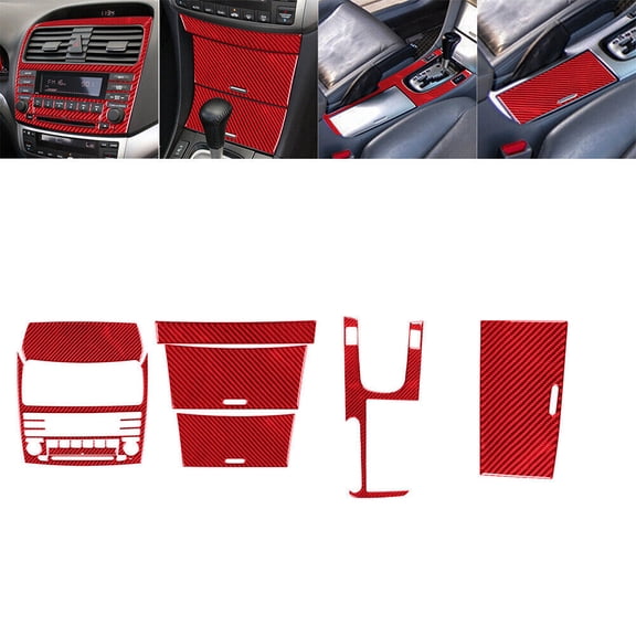Soft Carbon Fiber Car Interior Decor Kits 8Pcs Red Carbon Fiber Interior Central Console Cover Trim For Acura TSX 2004-08 Sticker