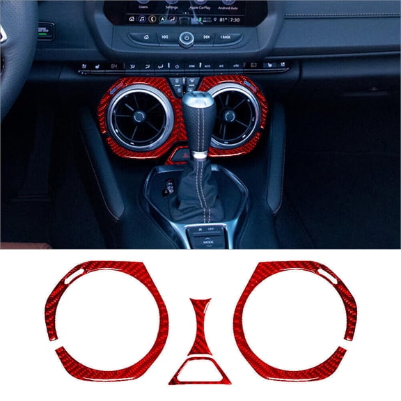Soft Carbon Fiber Car Interior Decor Kits For Chevrolet Camaro Red Carbon Fiber Interior Center Air Vent Outlet Cover Trim Sticker