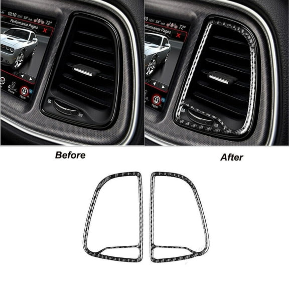Soft Carbon Fiber Car Interior Decor Kits For Dodge Challenger Carbon Fiber Interior Center Air Vent Outlet Cover Trim Sticker