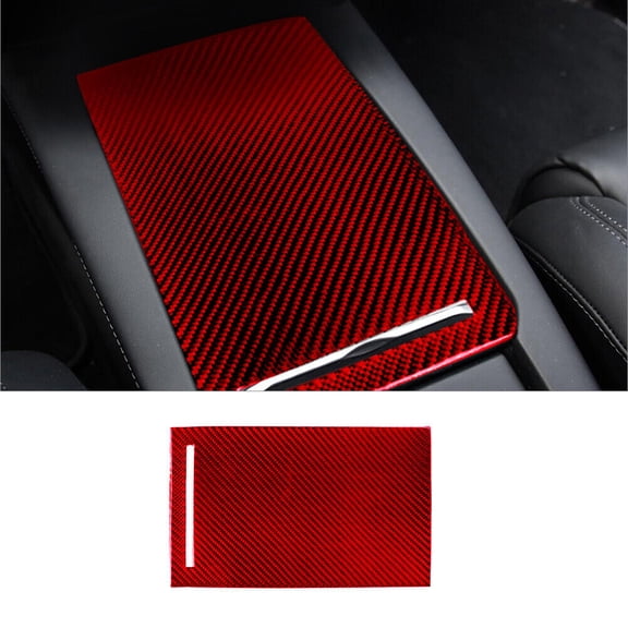 Soft Carbon Fiber Car Interior Decor Kits For Tesla Model X Red Carbon Fiber Interior Center Storage Box Cover Trim Sticker