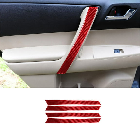 Soft Carbon Fiber Car Interior Decor Kits Red Carbon Fiber Interior Door Pull Cover Trim For Toyota Highlander 2008-2013 Sticker