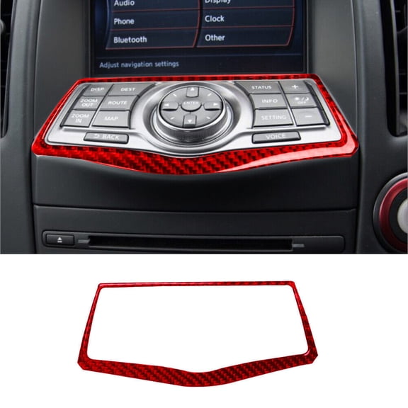 Soft Carbon Fiber Car Interior Decor Kits Red Carbon Fiber Interior Navigation Console Frame Cover Trim For Nissan 370Z Sticker
