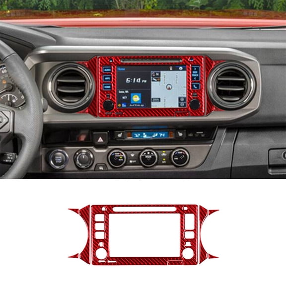 Soft Carbon Fiber Car Interior Decor Kits Red Carbon Fiber Interior Radio With Navigation Cover Trim For Toyota Tacoma Sticker