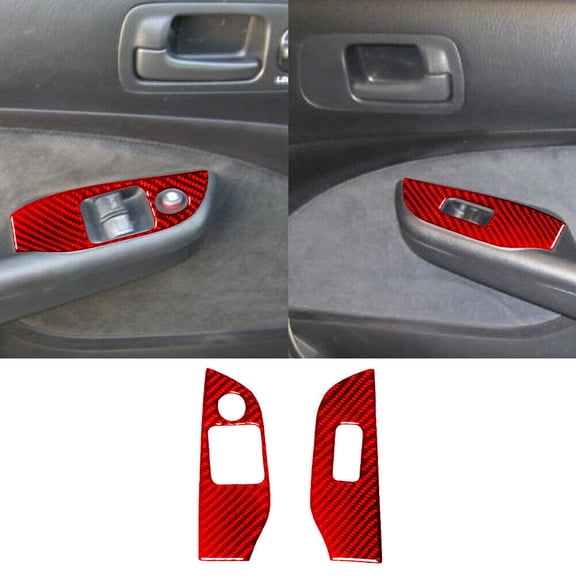 Soft Carbon Fiber Car Interior Decor Kits Red Carbon Fiber Interior Window Control Cover Trim For Honda Civic 2-Door 03-05 Sticker
