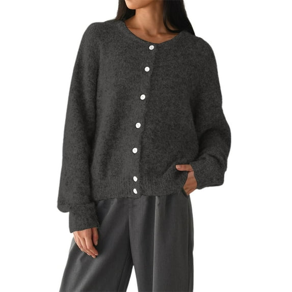 Soft Cardigans for Women, Yigetop Women Casual Cardigan Sweater Button Down Crewneck Soft Knit Lightweight Going Out Pullover Tops Women Cardigan Sweater Dark Gray L