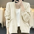 thumbnail image 1 of Soft Cardigans for Women 2024 Fall Winter Basic Long Sleeve Knit Open Front Sweaters Cardigan Beige XXL, 1 of 4
