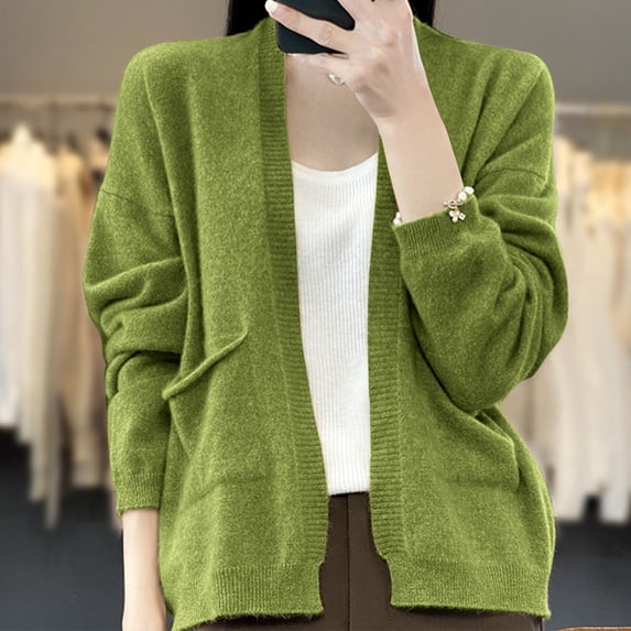 Soft Cardigans for Women 2024 Fall Winter Basic Long Sleeve Knit Open Front Sweaters Cardigan Green XL