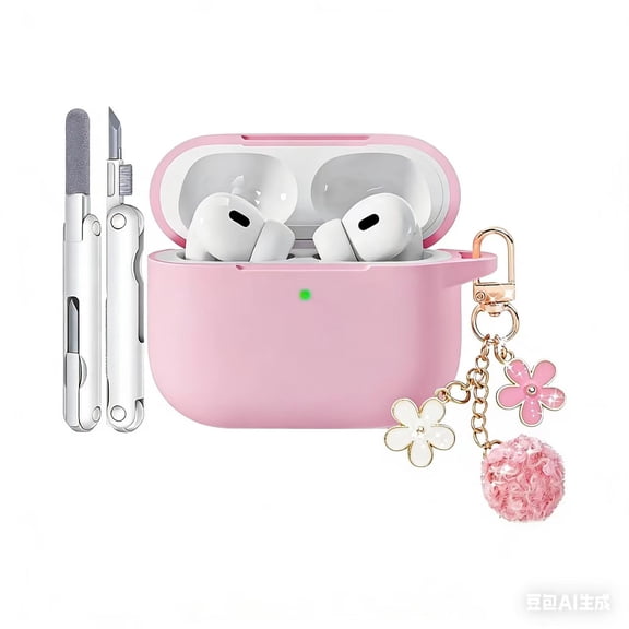 Soft Case for AirPods Pro 2 Cases with Cute Keychain and 3-in-1 Cleaning Pen, Silicone Airpod Case Cover Compatible with AirPods Pro nd/1st Generation for Women Girly, Anti-Scratch, One-Piece Design