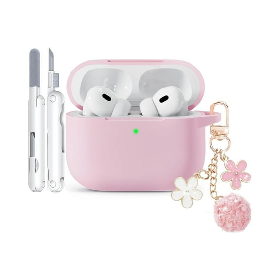 Soft Case for AirPods Pro 2 Cases with Cute Keychain and 3-in-1 Cleaning Pen, Silicone Airpod Case Cover Compatible with AirPods Pro nd/1st Generation for Women Girly, Anti-Scratch, One-Piece Design