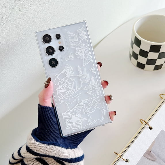 Soft Case Compatible with Samsung Galaxy S24 FE, Clear Floral Pattern Print Design Flexible TPU Shockproof Slim Cover for Women Girls, Flower Protective Phone Case for S24 FE, Flower-D