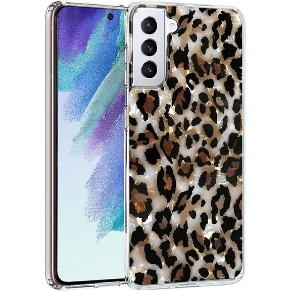 J.west Case for Samsung Galaxy S21 FE 5g,Luxury Sparkle Vintage Leopard Print Cheetah Soft Silicone Protective Phone CaseCover for Girls Women Brown