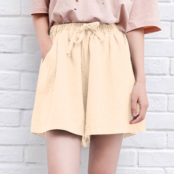 Soft Casual High Waist Wide Leg Athletic Shorts for Women Loose Fit Summer Comfortable Elastic Waistband Everyday SolidKhakiL
