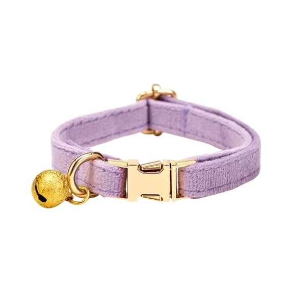 Soft Cat Collar with Bell, Adjustable Gold Metal Buckle Pet Necklace for Kittens and Small Dogs, Comfortable Yarn Fabric Collar(Light Purple)