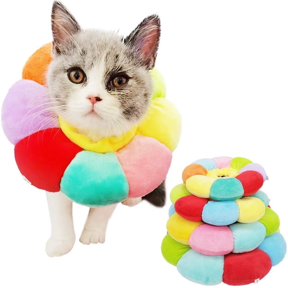 Soft Cat Cone Collar with Cute Sunflower Design for Wound Healing and After Surgery Recovery, Elizabethan Collars for Kitten and Small Dogs - Comfortable and Protective
