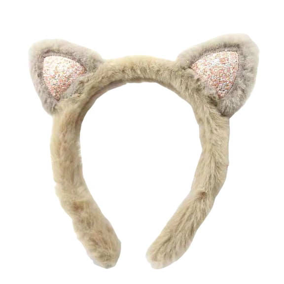 Soft Cat Ears Headband for Makeup and Daily Wear Cute Animal Ear Design Elastic Comfortable for Parties and Face Washing Women Accessory Coffee