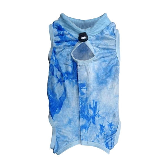 Soft Cat Recovery Suit for After Surgery, Breathable Anti-Licking Surgical Snug Pajamas for Female Cats, Comfortable Weaning Pet Onesie Body Suit for Wound Protection, Tie-Dye Blue, L