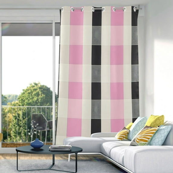 Soft Checkered Blackout Curtains 84"x42" Thermal Insulated Curtain 1 Panel