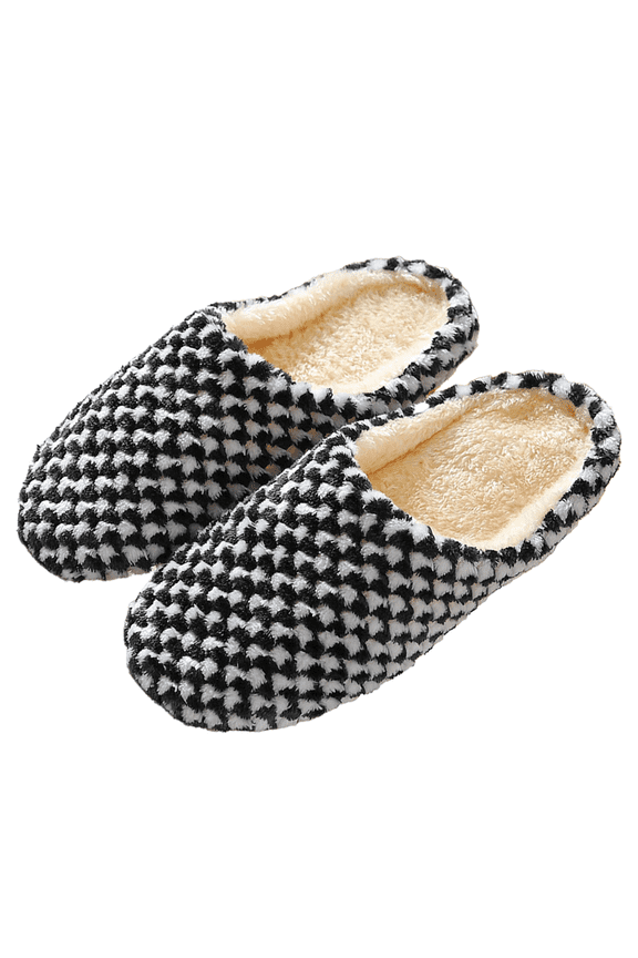 Soft Checkered Fuzzy Slippers for Women Men - Skin-friendly Plush Lined Winter House Slippers, Flexible & Breathable Non-Slip Home Slippers