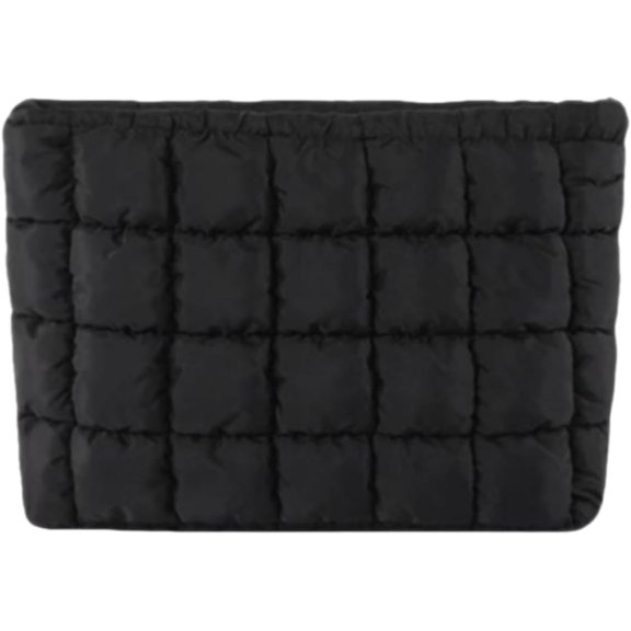 Soft Checkered Quilted Puffy Makeup Bag for Women, Aesthetic Puffer  Bag Pouch for Purse (Black)