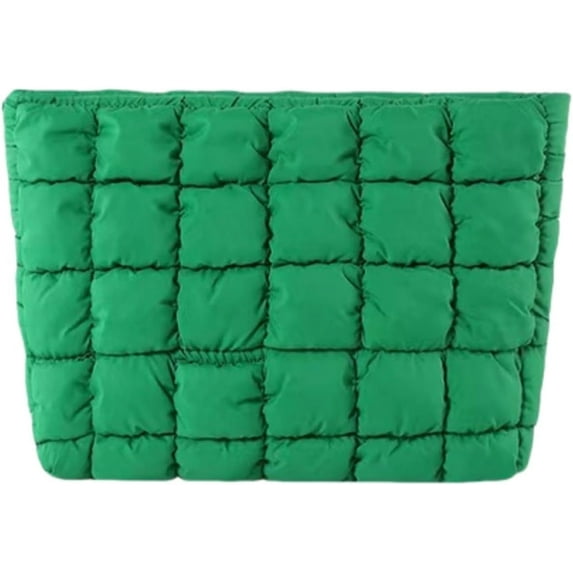 Soft Checkered Quilted Puffy Makeup Bag for Women, Aesthetic Puffer Cosmetic Bag Pouch for Purse (Hot Pink)