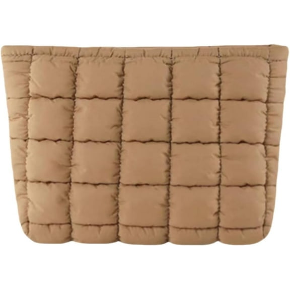 Soft Checkered Quilted Puffy Makeup Bag for Women, Aesthetic Puffer Cosmetic Bag Pouch for Purse (Hot Pink)