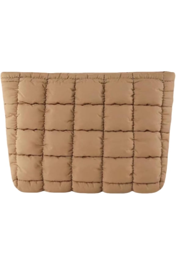 Soft Checkered Quilted Puffy Makeup Bag for Women, Aesthetic Puffer Cosmetic Bag Pouch for Purse (Hot Pink)
